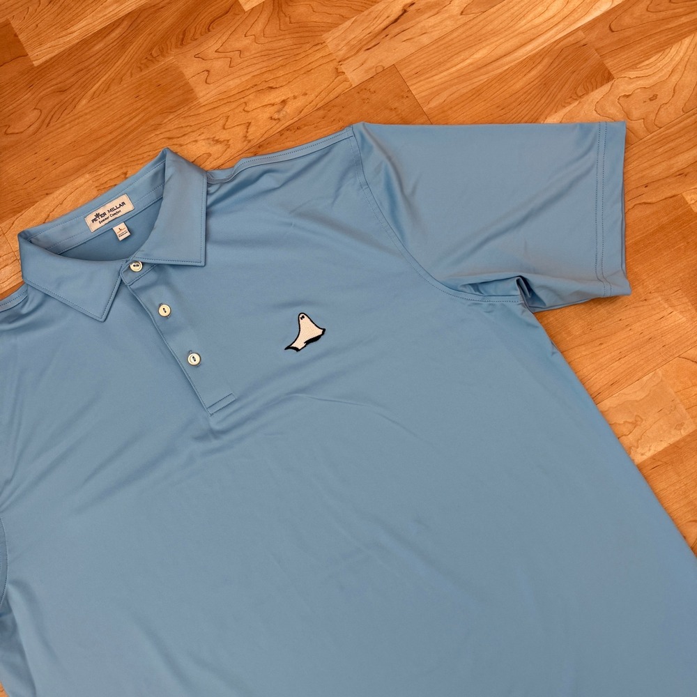 Peter Millar Summer Comfort Mens Blue Ghost Logo Golf Polo Shirt Large L